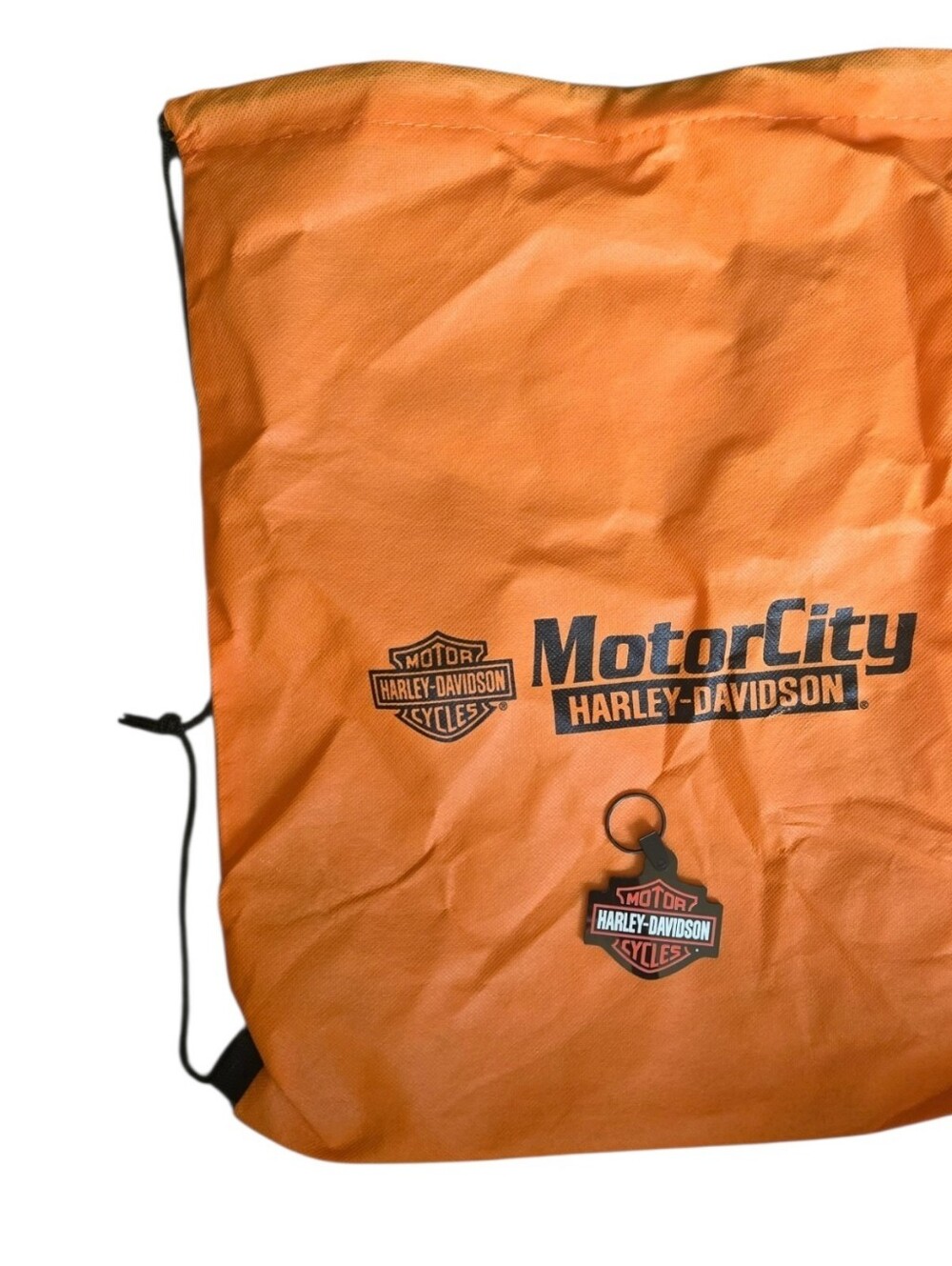 Orange MotorCity Harley-Davidson Lightweight Drawstring Backpack + Keychain